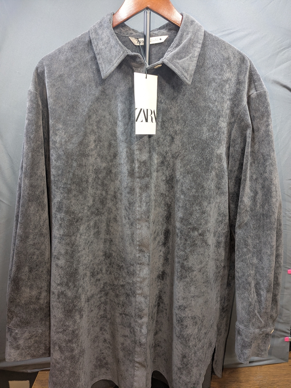 Zara Washed Gray Corduroy Button-Front Shirt Jacket